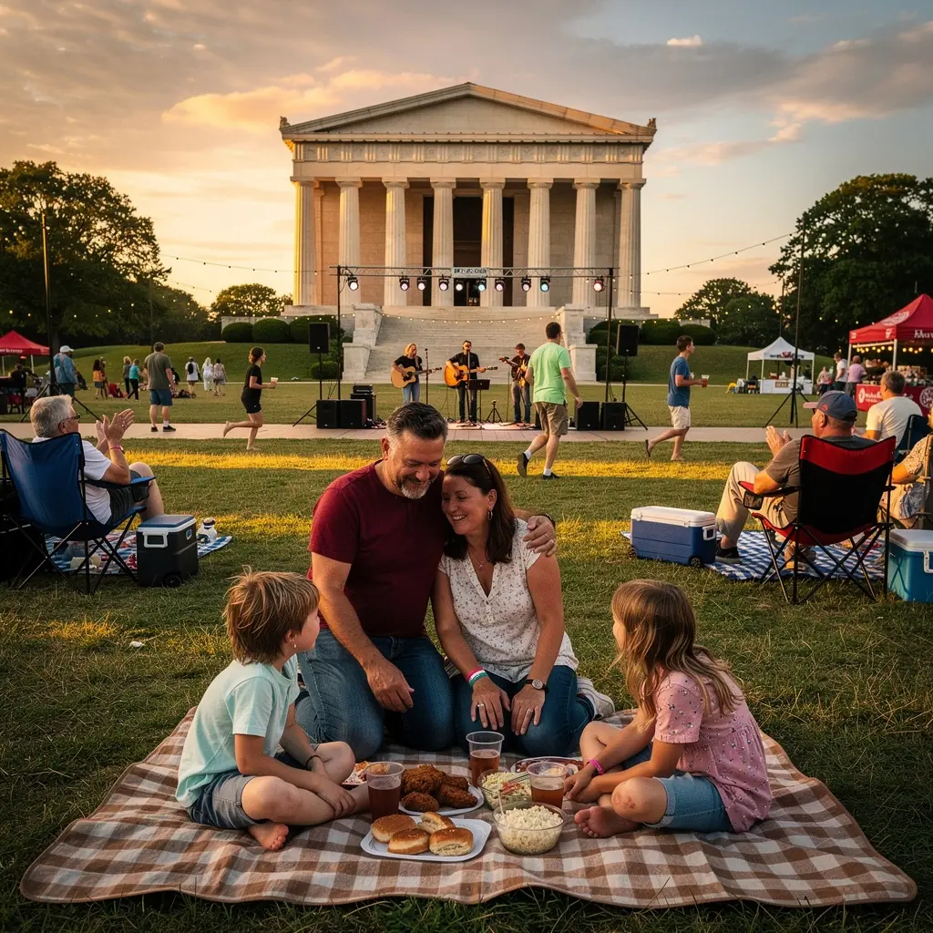 Уличный праздник с красочными декорациями и участниками в традиционных костюмах, празднующими культурное наследие.